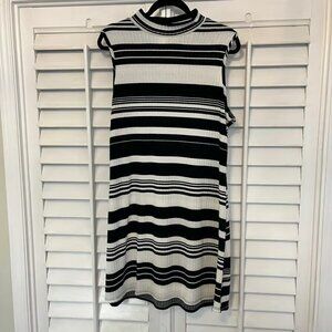 Ellen Weaver Black and White Stripe Mock‎ Neck Dress Size XL